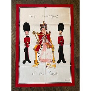 New! Whittard Of Chelsea Cotton Tea Towel Red Queen Royalty Changing Corgis Red
